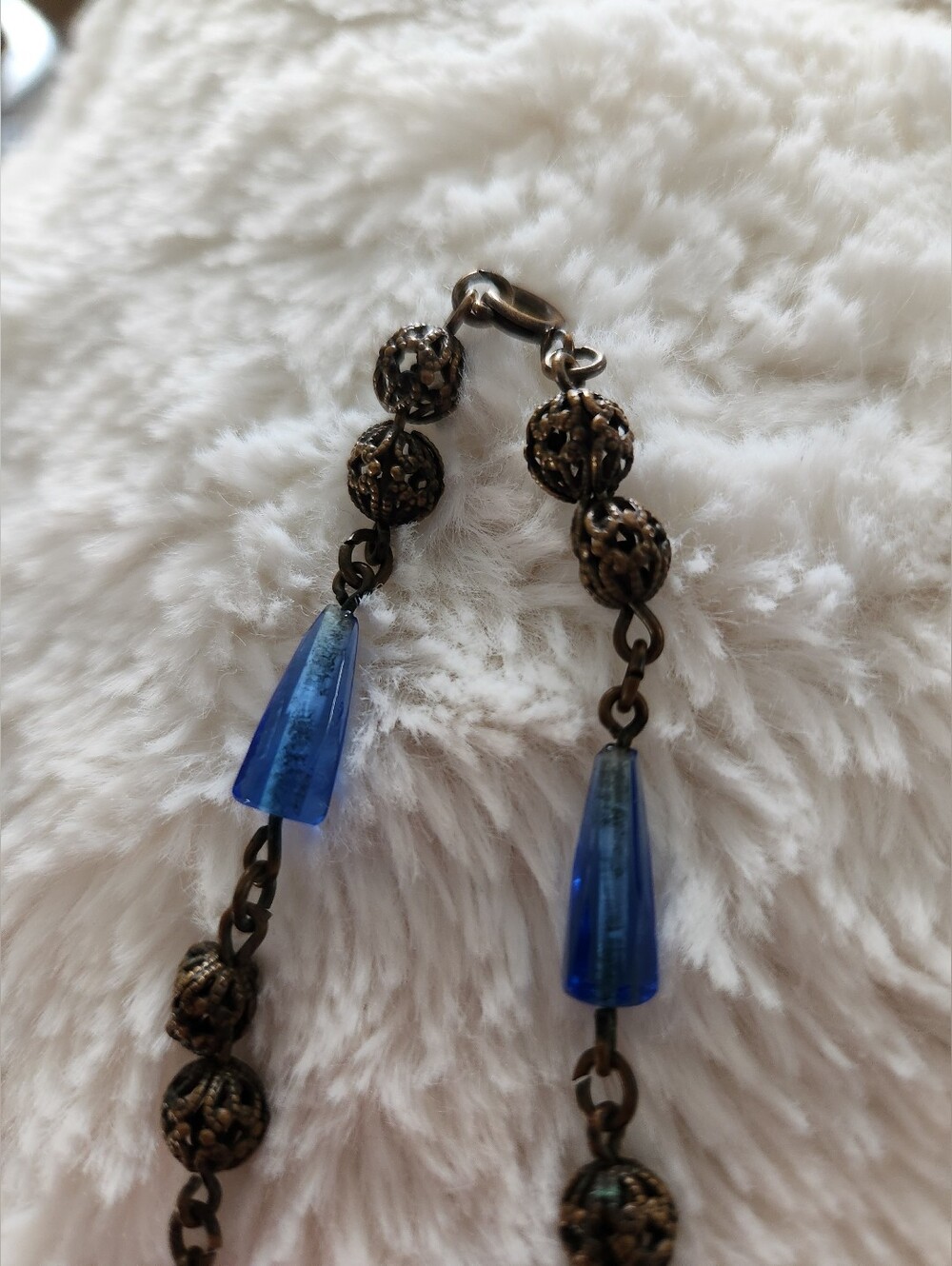 Vintage Blue Glass and Filigree Bead Necklace - Picture 4 of 6